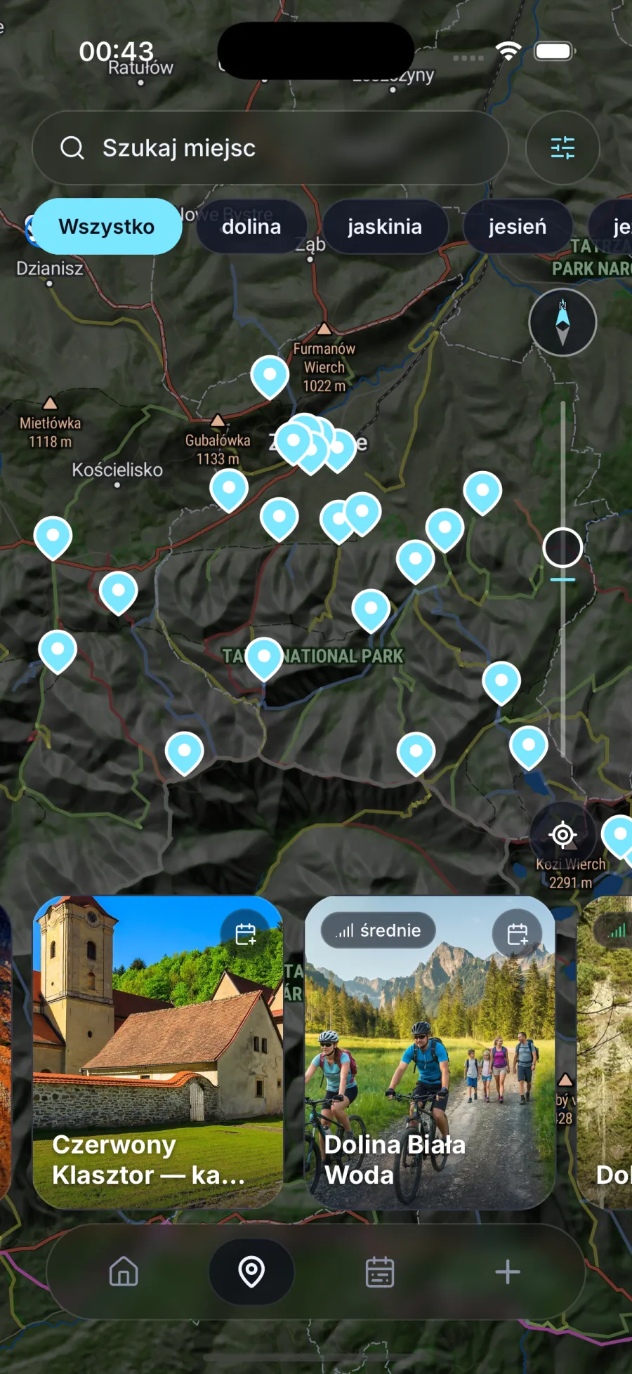 Interaktywna mapa terenowa w aplikacji Tatra.app